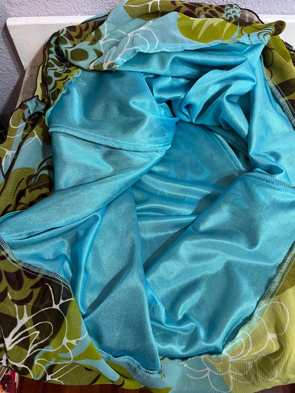 Womens A-Line Floral Wrap Skirt in Aqua & Olive - Picture 9 of 12